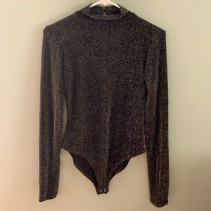 Forever 21 black sleeve glitter body suit, size M
